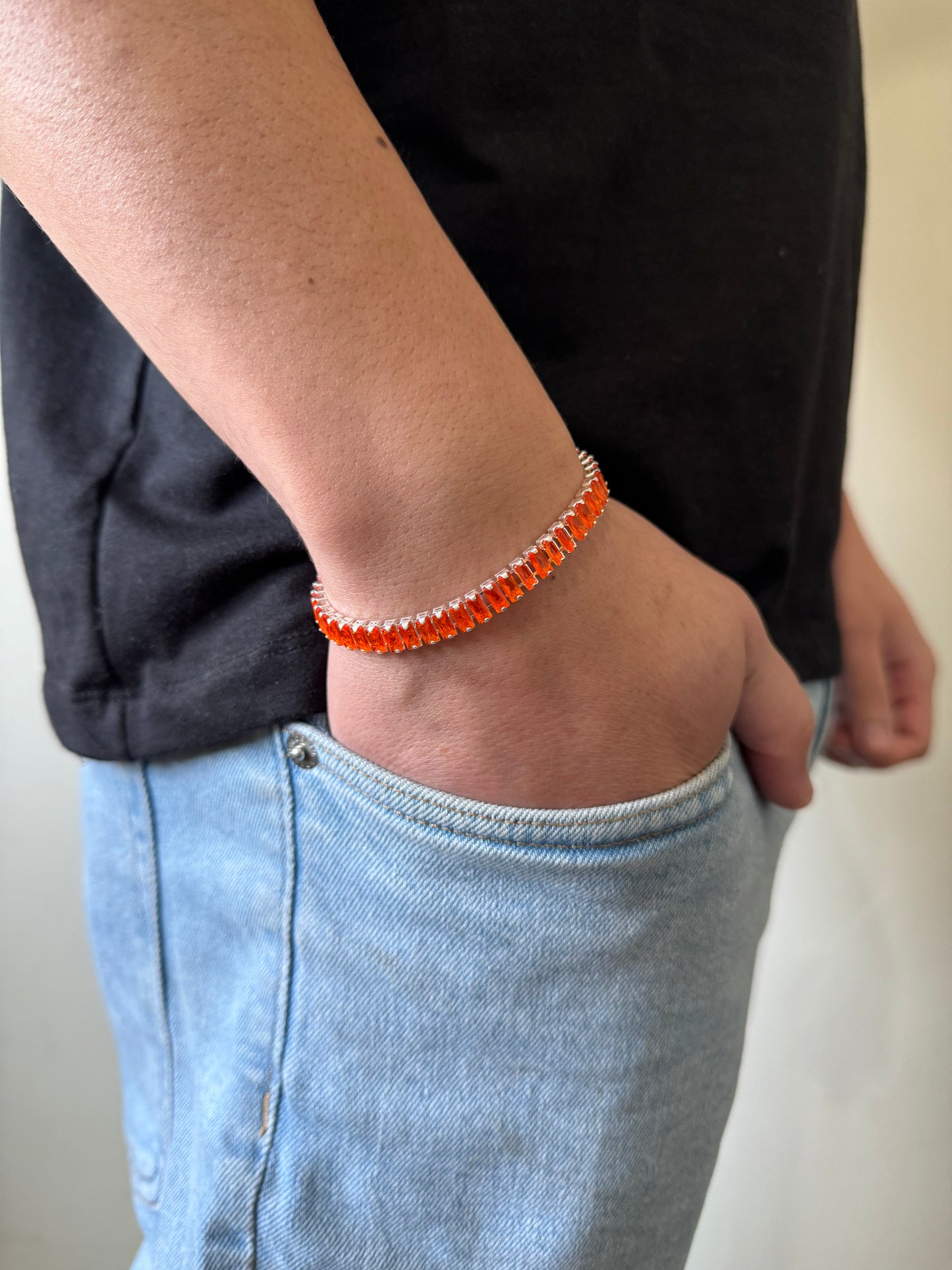 Pulsera Tennis con Circones Naranja 7mm