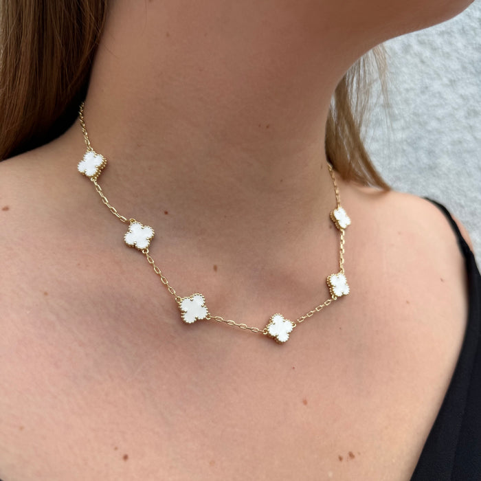 Cadena Van Cleef Blanca Dual Oro