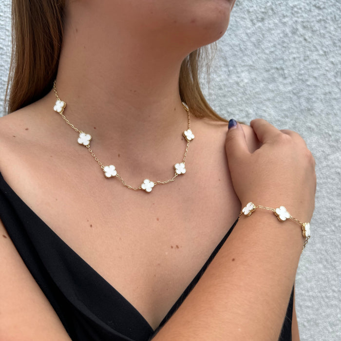 Cadena Van Cleef Blanca Dual Oro