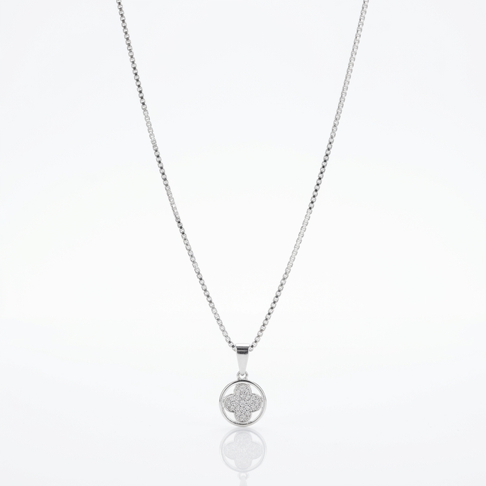 Collar Van Cleef Halo Plata 925: trébol de micro circones dentro de un círculo
