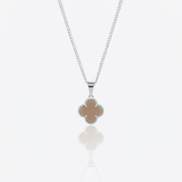 Collar Van Cleef Mocca Plata 925: trébol color moca con borde de circones