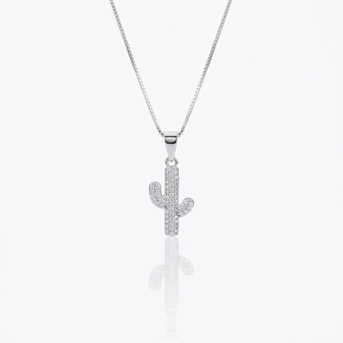 Collar Cactus con circones Plata 925: dije de cactus cubierto de circones