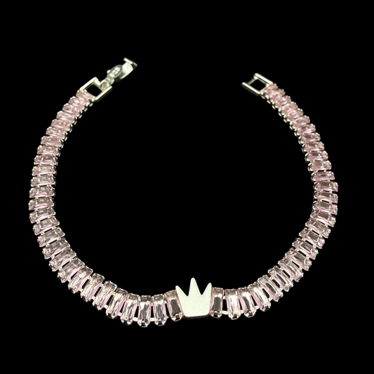 Pulsera Tennis Corona Rosa 6mm