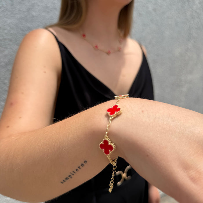 Pulsera Van Cleef Roja Dual Oro