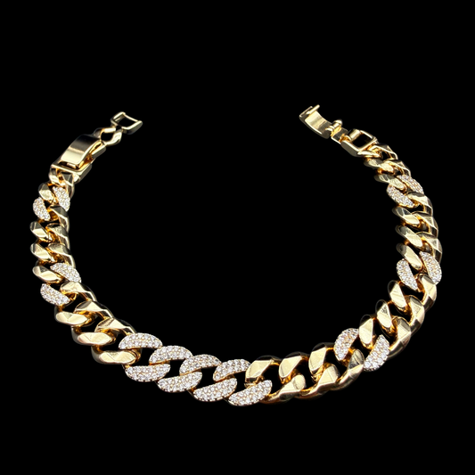 Pulsera Cubana Micro circón Oro 8mm