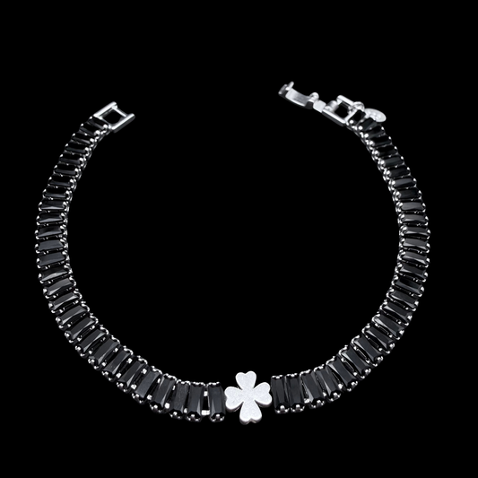 Pulsera Tennis Trébol Negro 6mm