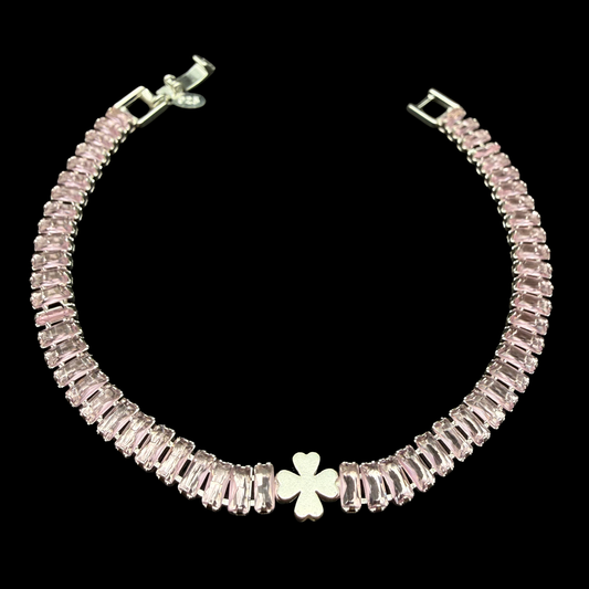 Pulsera Tennis Trébol Rosa 6mm