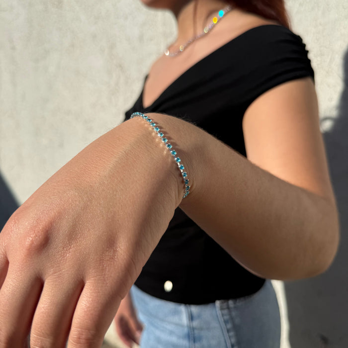 Pulsera Tennis con Circones Turquesa  2mm