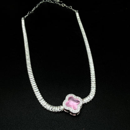 Collar Van Cleef micro circon rosa