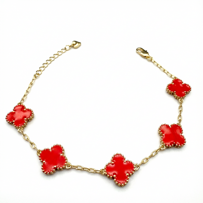 Pulsera Van Cleef Roja Dual Oro