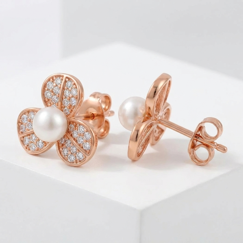 Aros Perla Blossom - Oro Rosa – Silver Ice 03