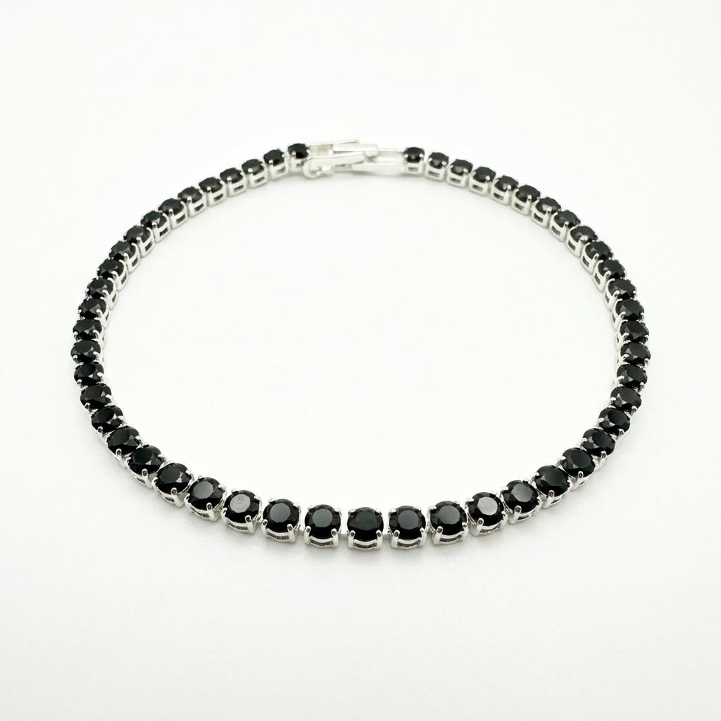 Pulsera Tennis con Circones Negros Plata 925 - 2mm – Silver Ice 01