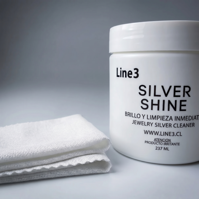 Kit de Limpieza para Joyas de Plata – Line3 Silver Shine + 2 Paños Pulidores