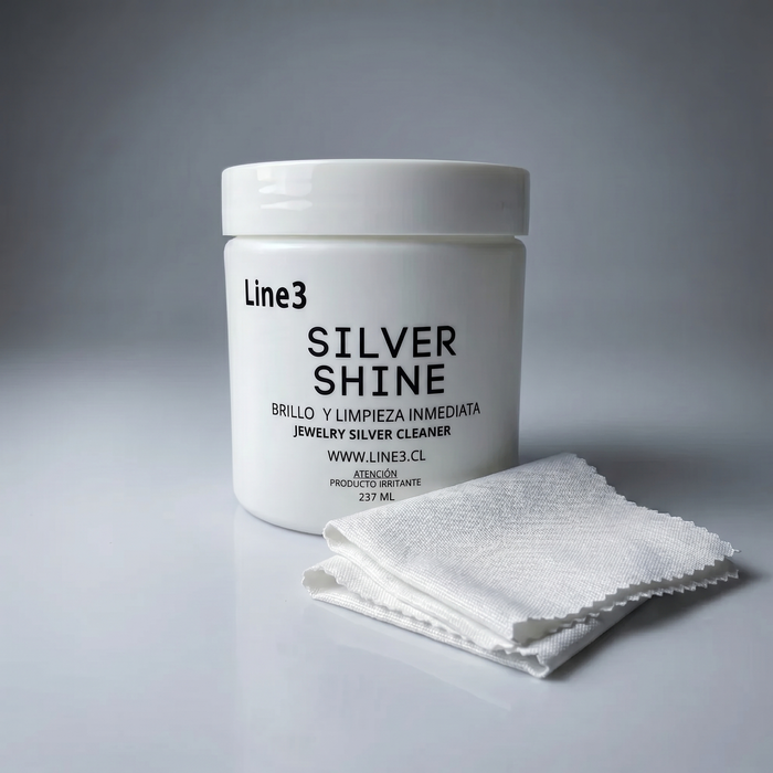 Kit de Limpieza para Joyas de Plata – Line3 Silver Shine + 2 Paños Pulidores