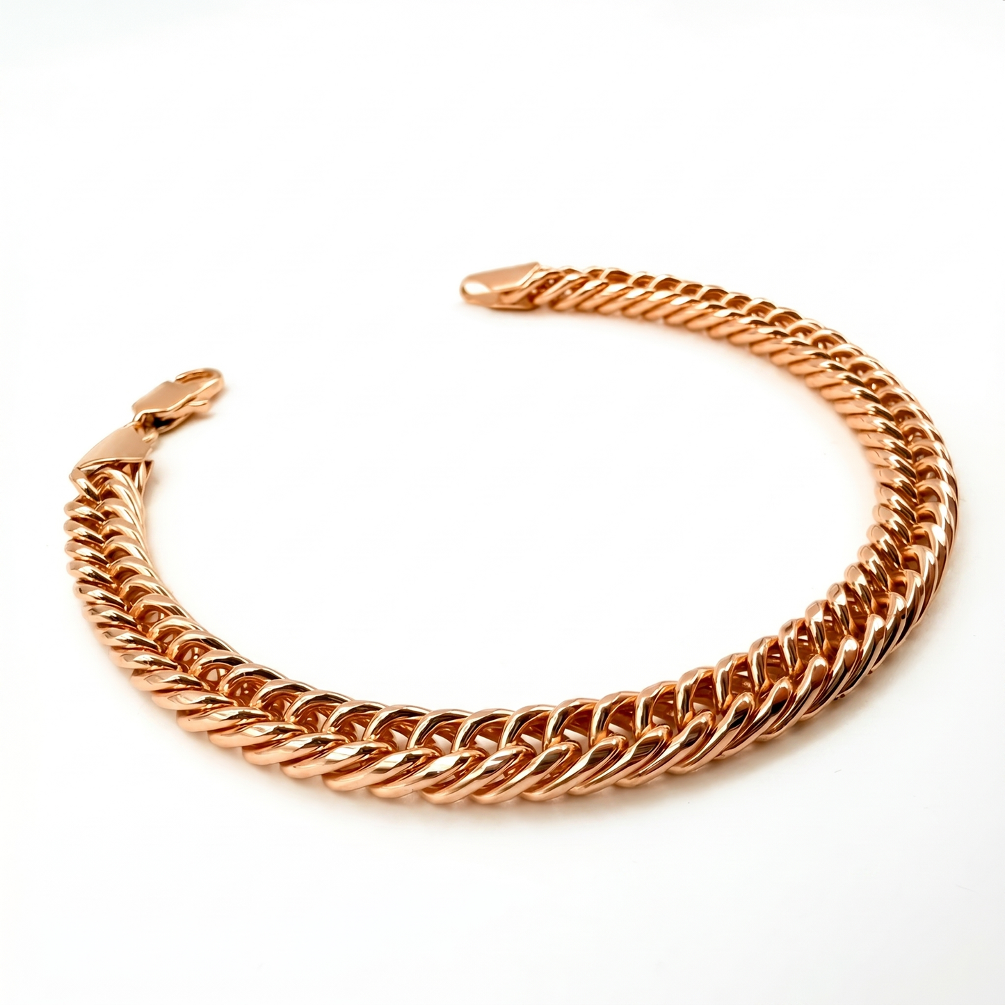 Pulsera Doble Cubana Oro Rosa 7mm
