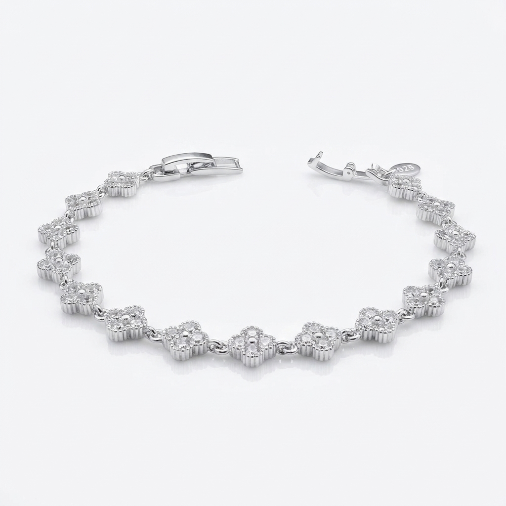 Pulsera Trébol con Circones Plata 925 – 7mm