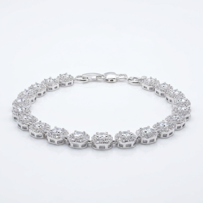 Pulsera Tennis Halo Plata 925 - 5mm: pulsera tennis de circones en racimos con halo, otro ángulo