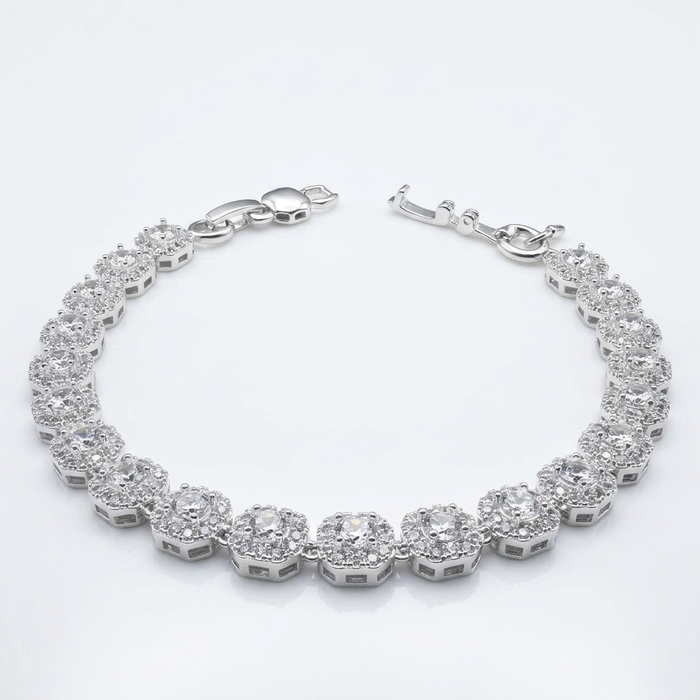 Pulsera Tennis Halo Plata 925 - 5mm: pulsera tennis de circones en racimos con halo
