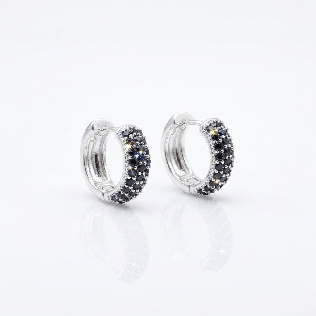 Aros Argolla Noir - Plata 925: argollas cubiertas de circones negros