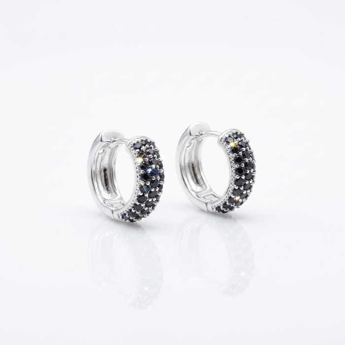 Aros Argolla Noir - Plata 925: argollas cubiertas de circones negros
