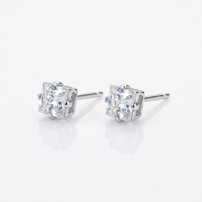 Aros Solitario Cuadrado - Plata 925: aros con circón cuadrado solitario, otro ángulo