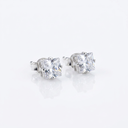 Aros Solitario Cuadrado - Plata 925: aros con circón cuadrado solitario, otro ángulo