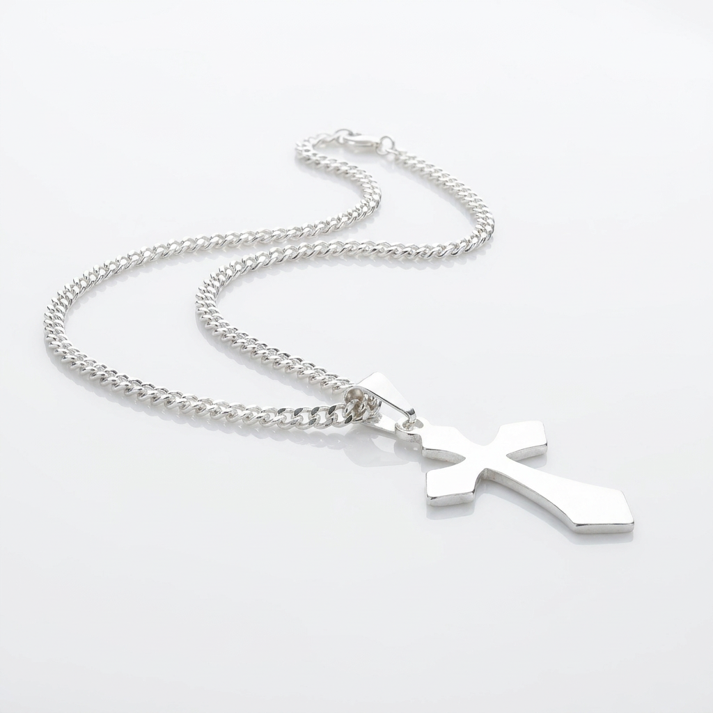 Collar Cruz Clásica Plata 925 - 4mm: cruz lisa pulida en cadena grumet