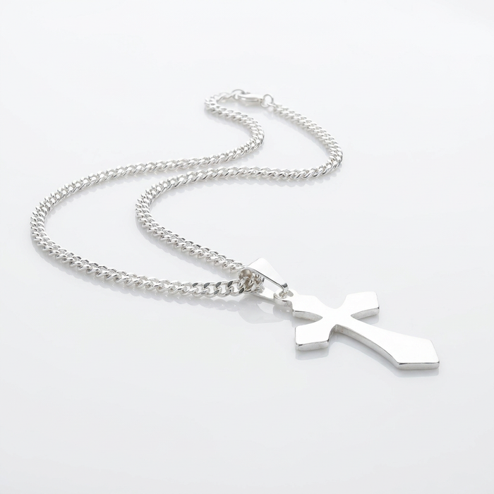Collar Cruz Clásica Plata 925 - 4mm: cruz lisa pulida en cadena grumet