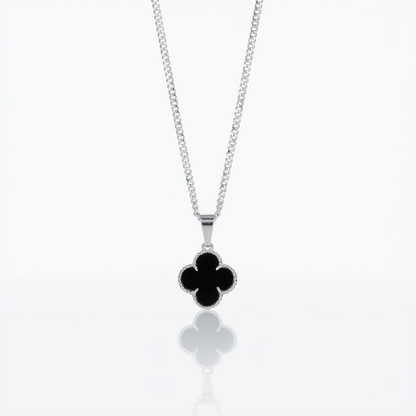 Collar Van Cleef Noir Plata 925: trébol negro con borde de circones
