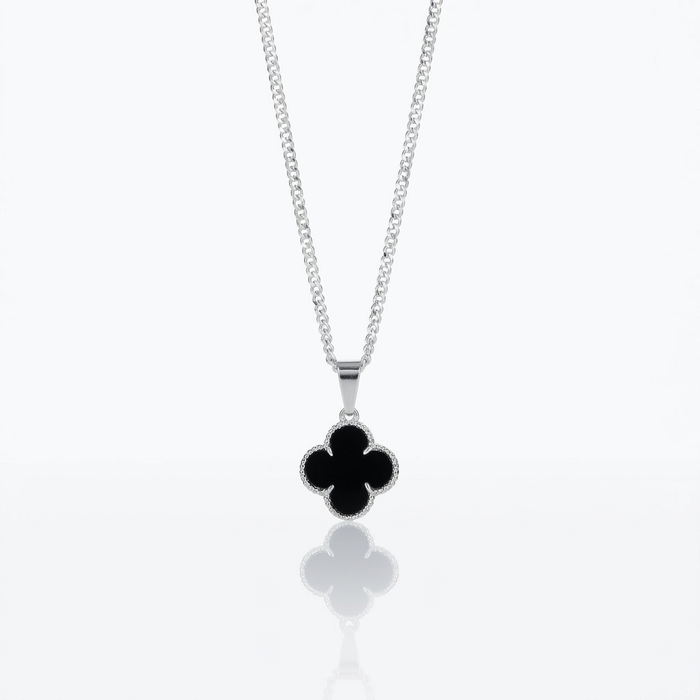 Collar Van Cleef Noir Plata 925: trébol negro con borde de circones