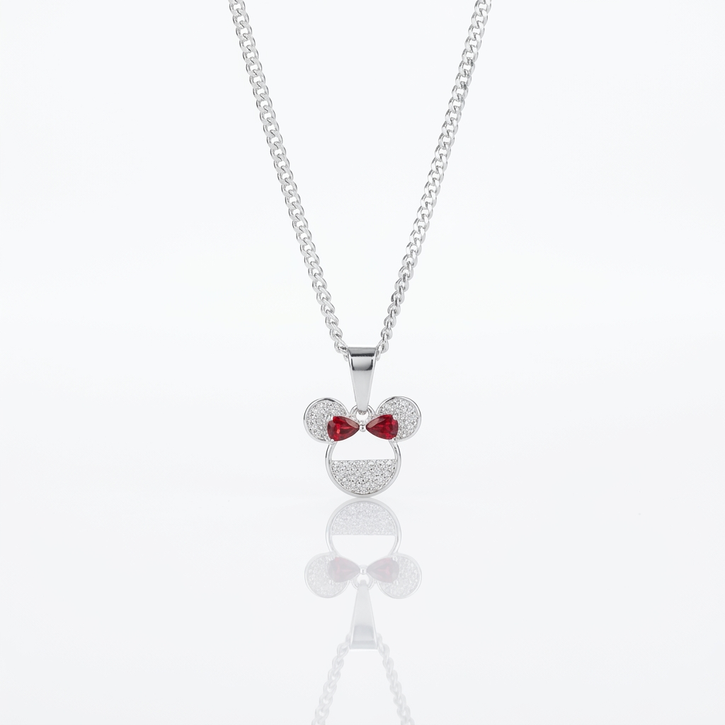 Collar Minnie Lazo Rojo Plata 925: dije de Minnie de circones con lazo rojo
