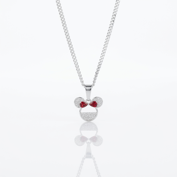 Collar Minnie Lazo Rojo Plata 925: dije de Minnie de circones con lazo rojo