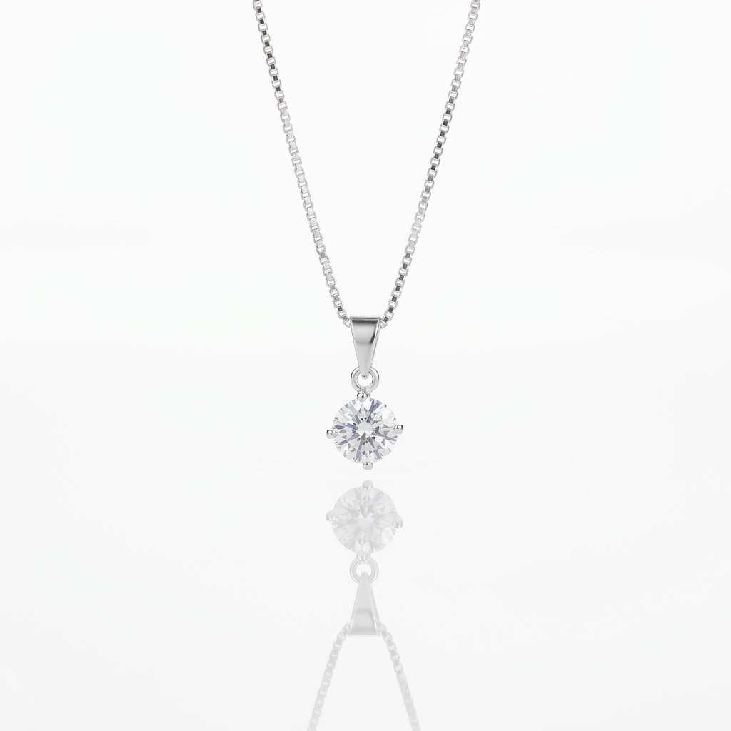 Collar Punto de Luz Solitario Plata 925: circón blanco solitario, otro ángulo