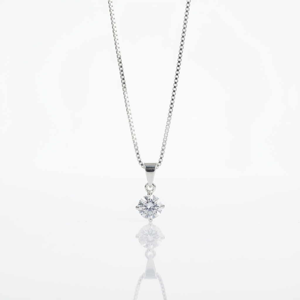 Collar Punto de Luz Solitario Plata 925: circón blanco solitario, otro ángulo