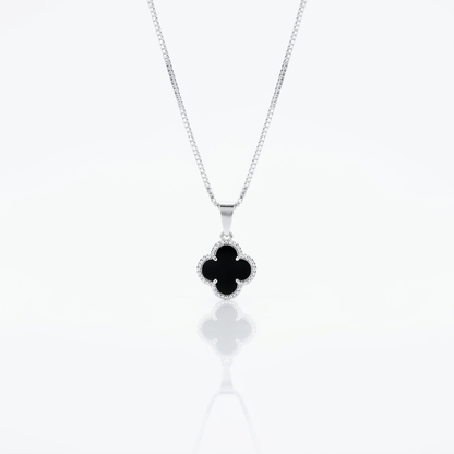 Collar Van Cleef Noir Mini Plata 925: trébol negro con borde de circones