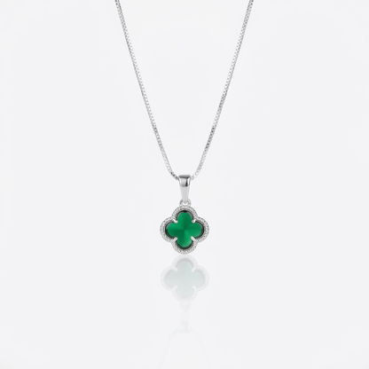 Collar Van Cleef Esmeralda Plata 925: trébol verde esmeralda con borde de circones