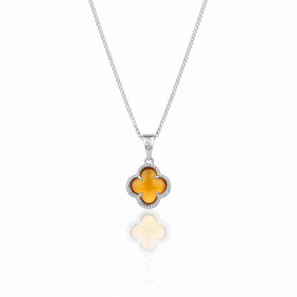 Collar Van Cleef Ámbar Plata 925: trébol color ámbar con borde de circones