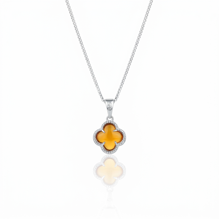 Collar Van Cleef Ámbar Plata 925: trébol color ámbar con borde de circones