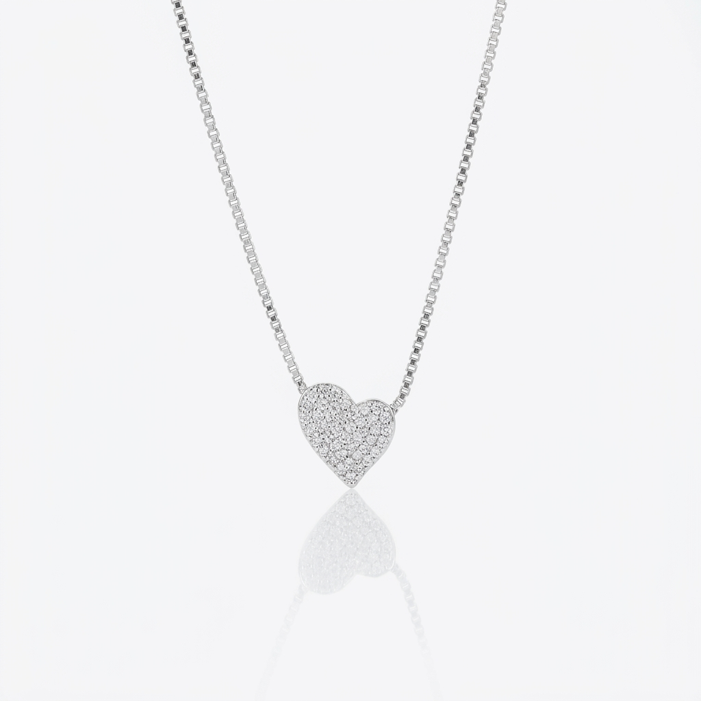 Collar Corazón Pavé Plata 925: corazón cubierto de micro circones