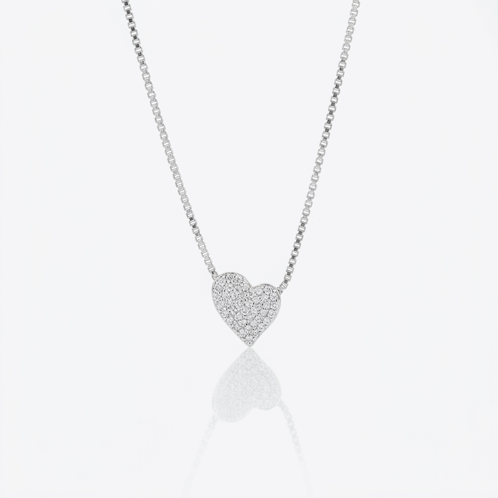 Collar Corazón Pavé Plata 925: corazón cubierto de micro circones