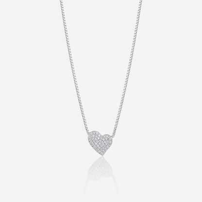 Collar Corazón Pavé Plata 925: corazón cubierto de micro circones, otro ángulo