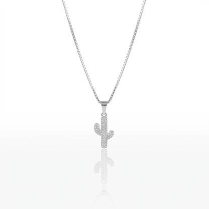 Collar Cactus con circones Plata 925: dije de cactus cubierto de circones, otro ángulo