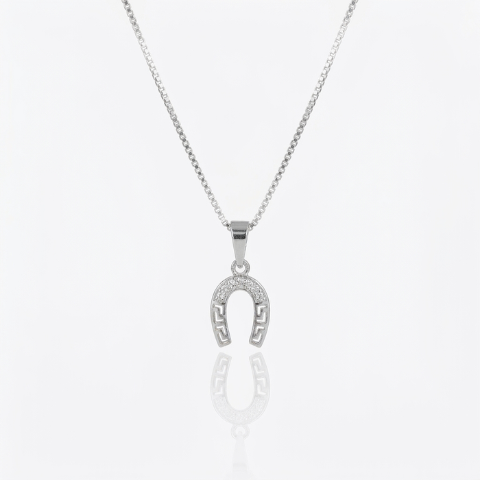 Collar Herradura Griega Plata 925: herradura con diseño griego y micro circones