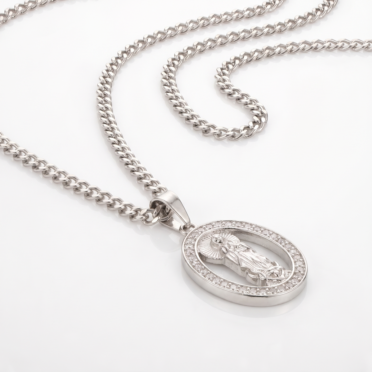 Collar Medalla Virgen Brillante Plata 925